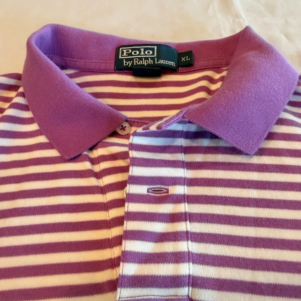 Polo by Ralph Lauren Purple and White Striped Polo with Brown Logo Sz XL